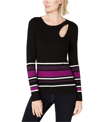 I-N-C Womens Striped Cutout Pullover Sweater black M