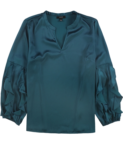 Alfani Womens Charmouse Ruffle Sleeve Pullover Blouse darkgreen M