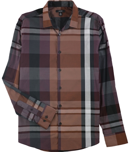 Alfani Mens Bowler Plaid Button Up Shirt richcognac S