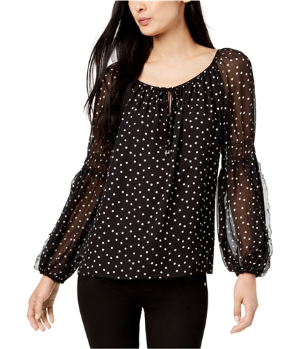 I-N-C Womens Ruffled Peasant Blouse black L
