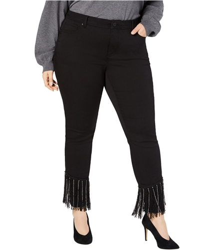 I-N-C Womens Rhinestone Fringe Skinny Fit Jeans black 14W/29