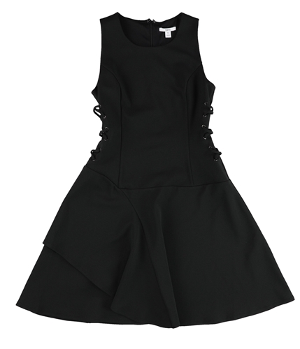 bar III Womens Lace-Up Fit & Flare Dress black XS