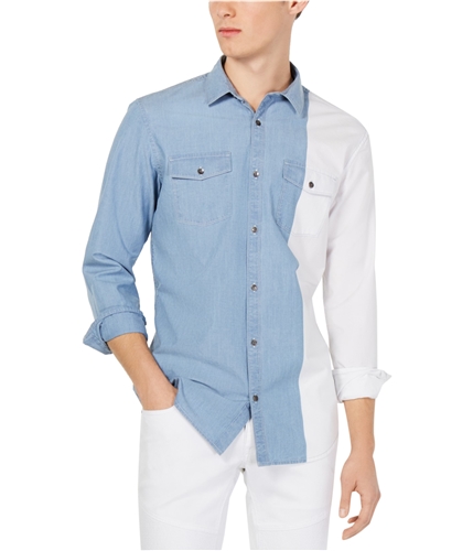 I-N-C Mens Colorblocked Button Up Shirt blue XL