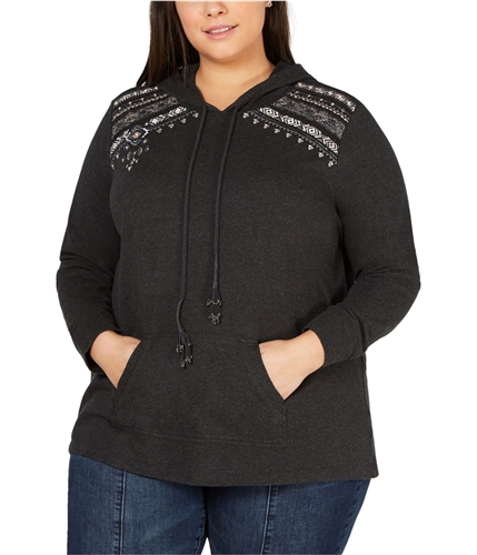 Style & Co. Womens Embroidered Hoodie Sweatshirt darkgray 1X