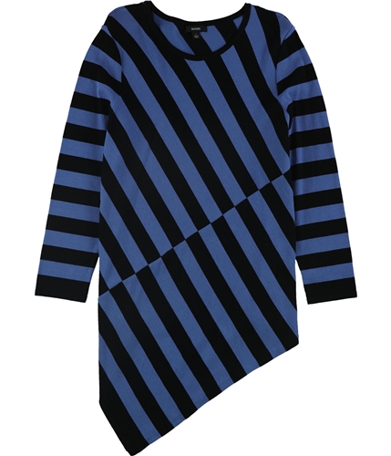 Alfani Womens Stripe Asymmetrical-Hem Tunic Sweater darkblue XS