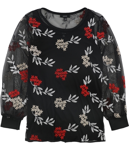 Alfani Womens Embroidered Pullover Blouse red M