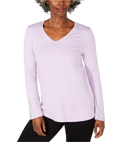 JM Collection Womens Studded Cuff Pullover Sweater lilac S
