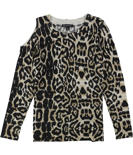 I-N-C Womens Cold Shoulder Pullover Sweater leopard XS