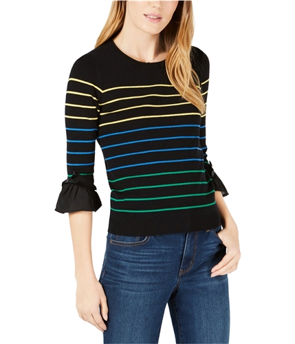 maison Jules Womens Ruffled Cuff Pullover Sweater blackcombo XS