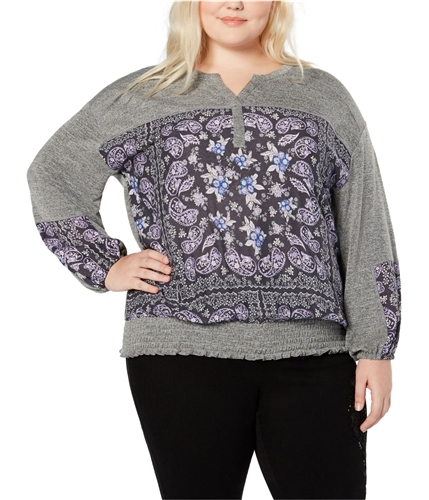 Style & Co. Womens Paisley-Print Peasant Blouse medpurple 1X
