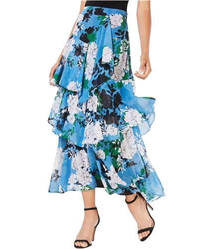 I-N-C Womens Ruffled Tiered Floral Maxi Skirt brightblue 0