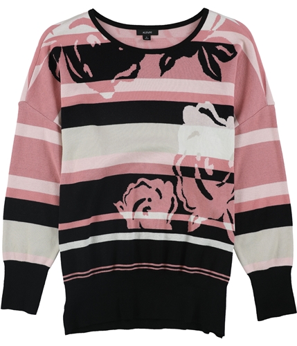 Alfani Womens Floral Stripe Pullover Sweater pink S