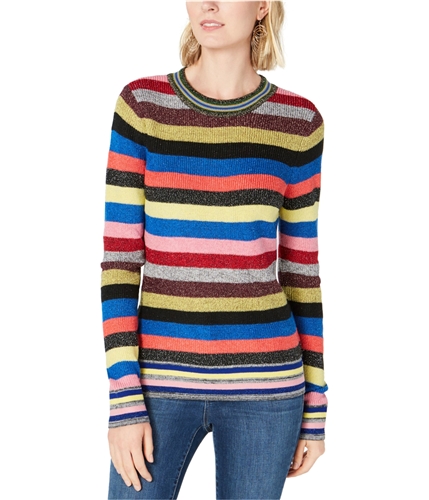I-N-C Womens Metallic Stripe Knit Sweater darkred 2XL