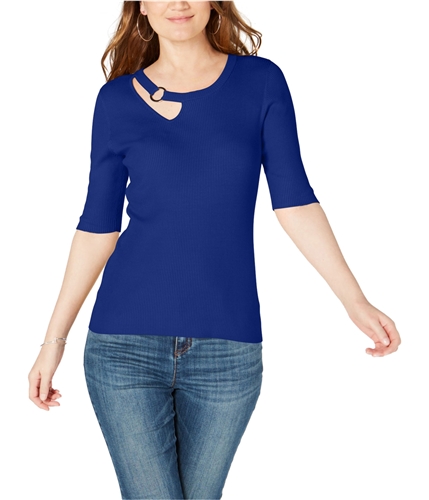 I-N-C Womens Hardware-Embellished Pullover Sweater brightblue L