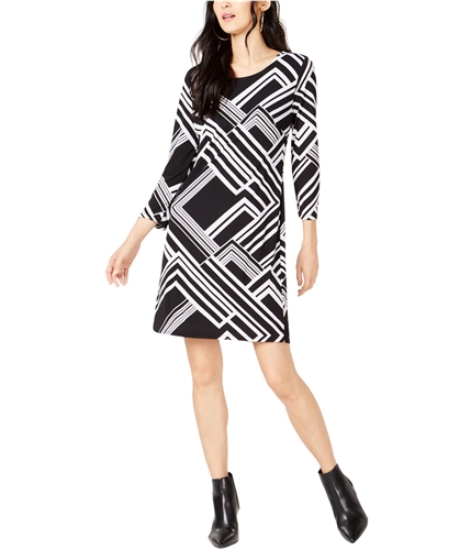 I-N-C Womens Varisty Shift Dress blackwhite S