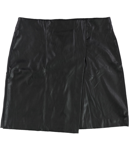 bar III Womens Faux Leather Mini Wrap Skirt black XS