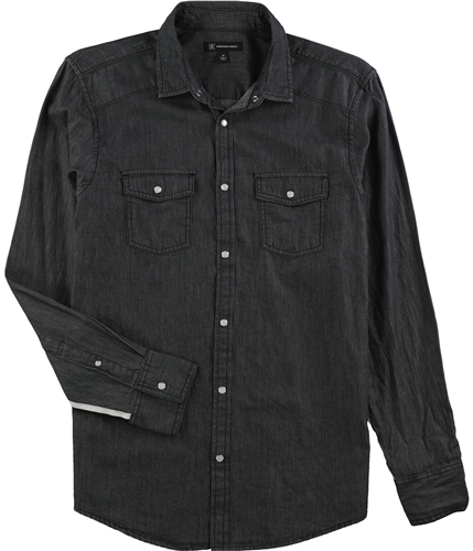 I-N-C Mens Side Stripe Button Up Shirt blackwash S