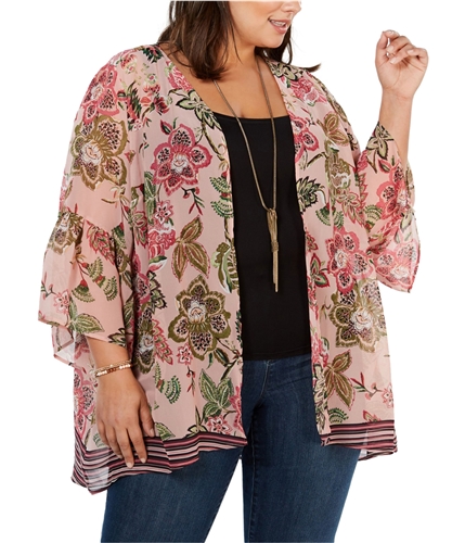 Style & Co. Womens Floral Kimono Jacket ltpaspink 1X