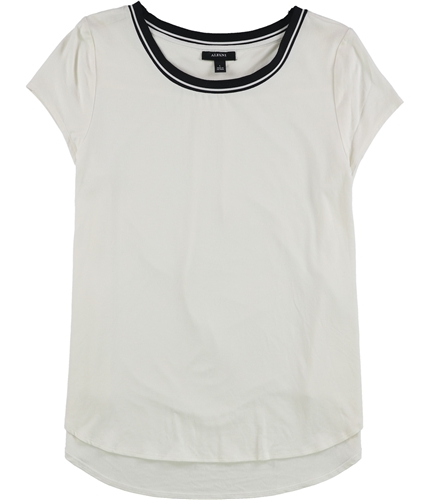 Alfani Womens Stripe Trim Basic T-Shirt white M