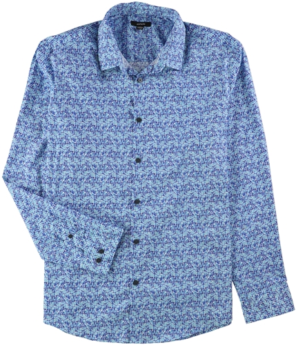 Alfani Mens Floral Print Button Up Shirt lazulite L