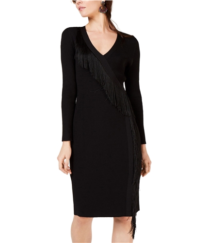 I-N-C Womens Fringe Detail Sweater Dress black M