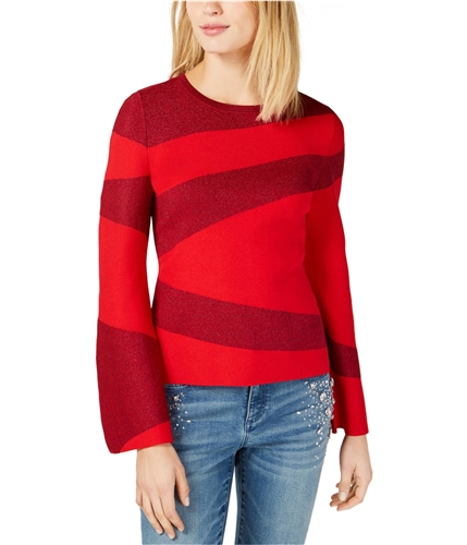 I-N-C Womens Spliced Stripes Pullover Sweater darkred S