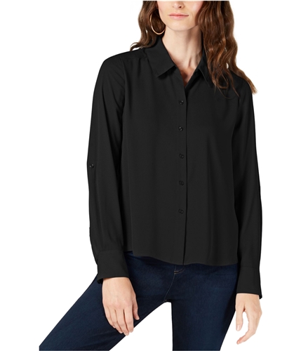 I-N-C Womens Solid Button Up Shirt black S
