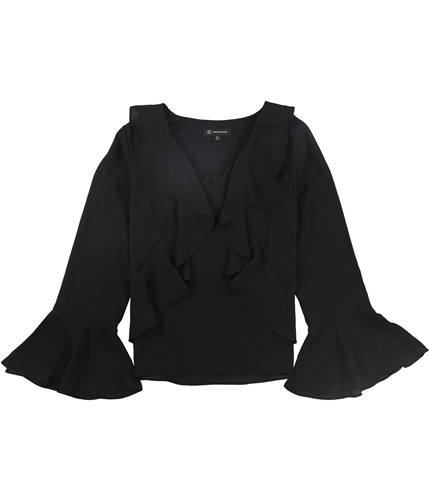I-N-C Womens Sculpted Ruffle Pullover Blouse black XS