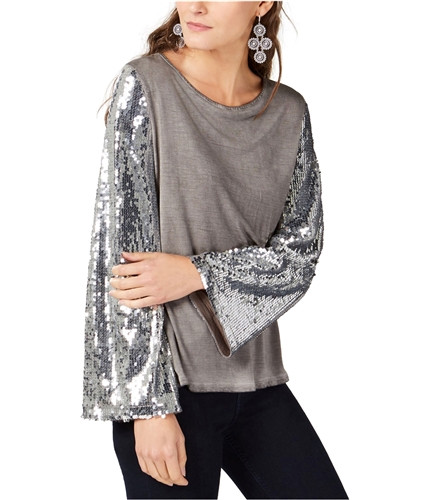 I-N-C Womens Sequined Sleeve Pullover Blouse pasgry S