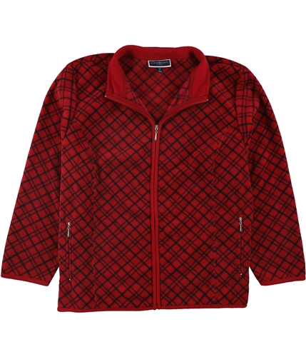 Karen Scott Womens Fleece Plaid Jacket brightred 3X