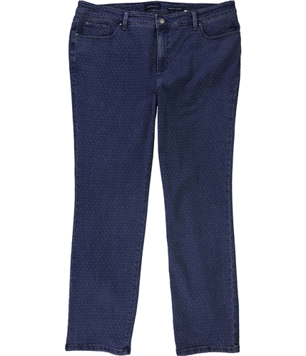 Charter Club Womens Dot-Print Straight Leg Jeans medblue 14W/30