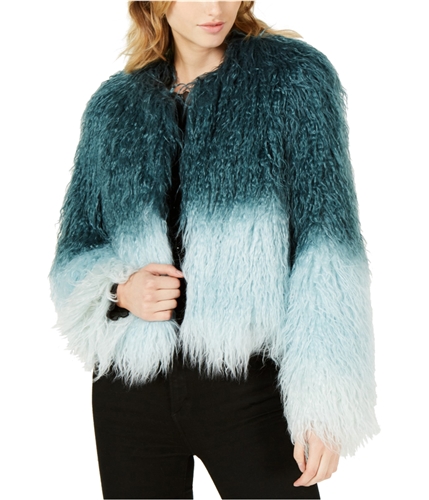 bar III Womens Crinkle Faux Fur Jacket blue XS