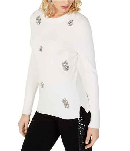 I-N-C Womens Brooch Embellished Pullover Sweater gray M