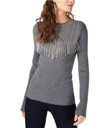 I-N-C Womens Embellished Fringe Pullover Sweater medhthrgrey L