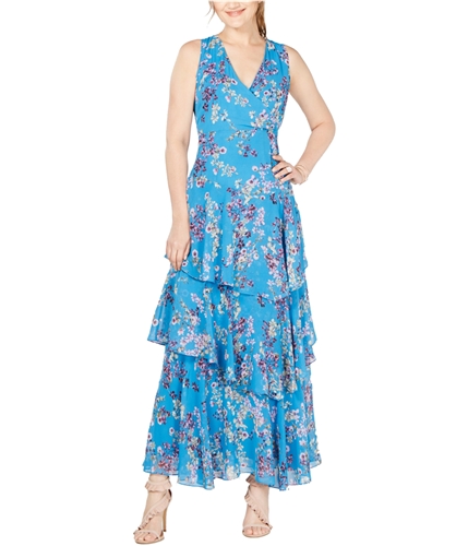 I-N-C Womens Maxi Asymmetrical Ruffled Dress ditsyflower 6