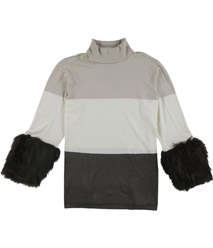 Alfani Womens Faux Fur Cuff Pullover Sweater beigekhaki S