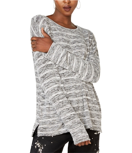 I-N-C Womens Long Sleeved Striped Pullover Sweater gray M
