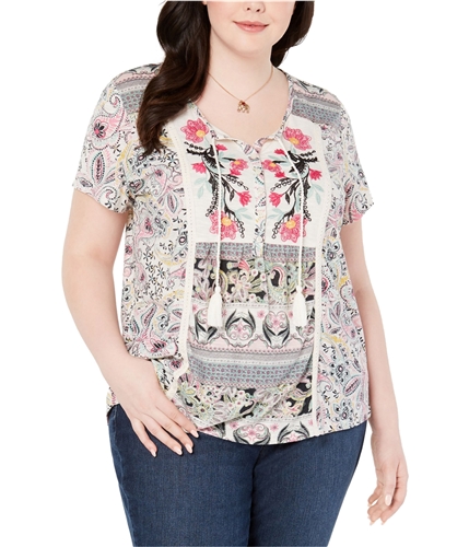 Style & Co. Womens Embroidered Peasant Blouse medpink 2X