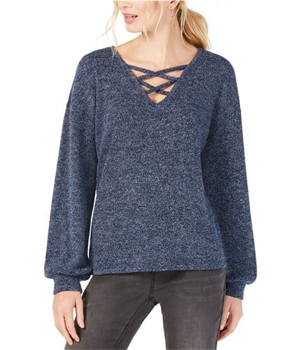 I-N-C Womens Criss-Cross Front Pullover Sweater navy S