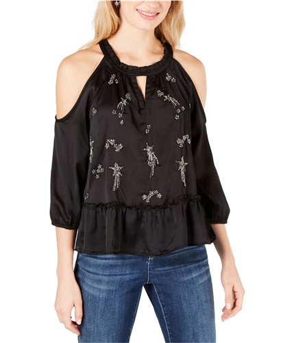 I-N-C Womens Embellished Peplum Blouse black XS