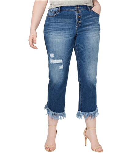I-N-C Womens Fringe-Hem Cropped Jeans blue 20W/25