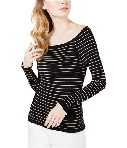 maison Jules Womens Striped Pullover Sweater black XS