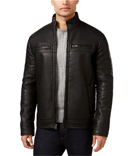 I-N-C Mens Lionel Faux-Leather Jacket deepblack S