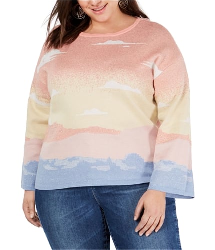I-N-C Womens Intarsia Pullover Sweater darkorange 1X