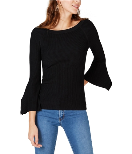 I-N-C Womens Flutter Sleeve Pullover Sweater black M