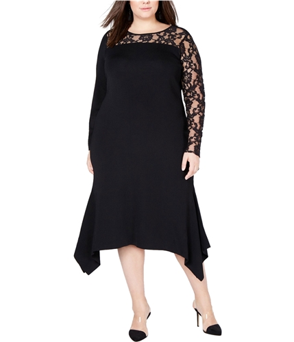 I-N-C Womens Lace Inset Asymmetrical Dress black 2X