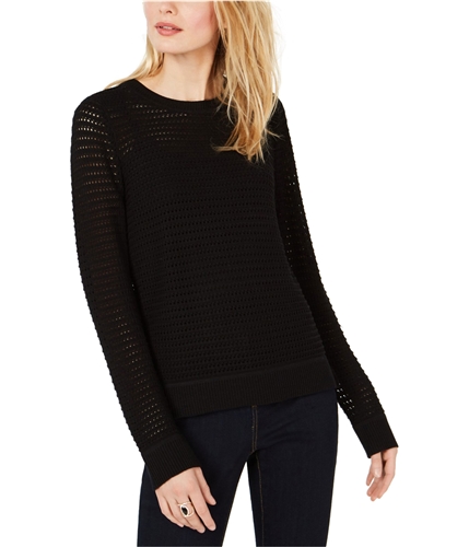 I-N-C Womens Open Knit Pullover Sweater black XS