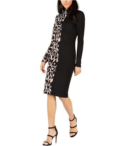bar III Womens Colorblocked Leopard Sweater Dress black S