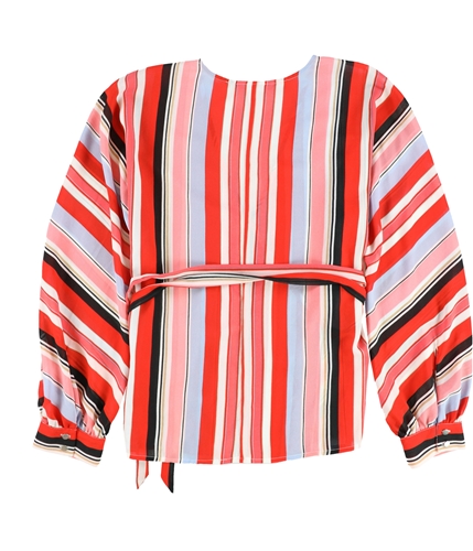 bar III Womens Striped Wrap Blouse darkred L