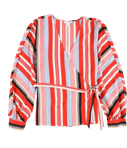 bar III Womens Striped Wrap Blouse darkred S